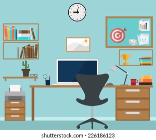 Workspace interior with office objects