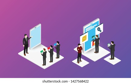 Workspace isometric business man leader.