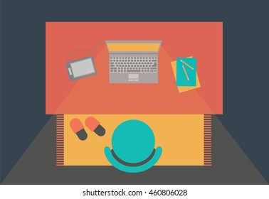 Workspace with laptop flat style Illustration