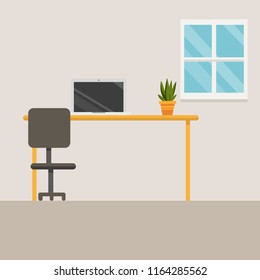 Workspace with laptop and little tree vector illustration.Modern room with working zone