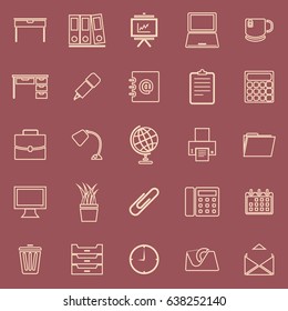 Workspace line color icons on red background, stock vector