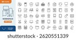 Workspace line editable icon set. Contains icons related to Workspace and office, coworking. Equipment and furniture. Editable stroke. Vector illustration