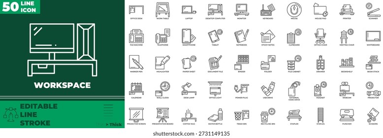Workspace Line Editable Icons set