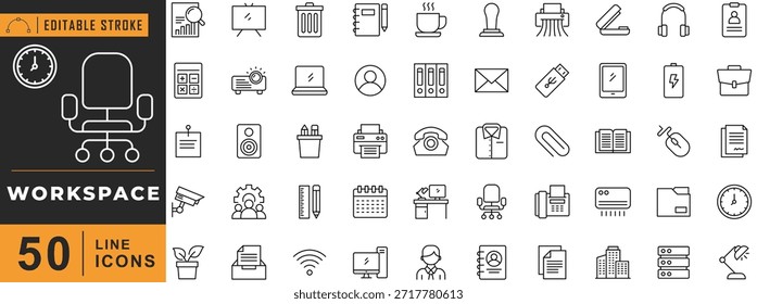 Workspace line icon set. Editable stroke. Vector illustration.
