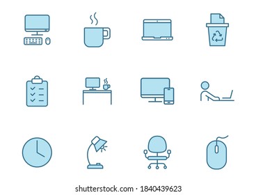 workspace linear vector icons in two colors isolated on white background. workspace blue icon set for web design, ui, mobile apps and print