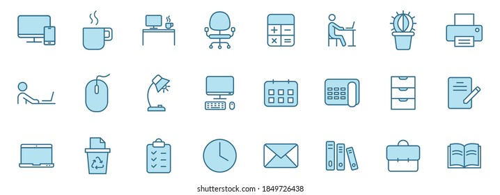 workspace linear vector icons in two colors isolated on white background. workspace blue icon set for web design, ui, mobile apps and print