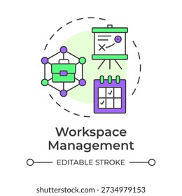Workspace management multi color concept icon. Business planning, project management. Round shape line illustration. Abstract idea. Graphic design. Easy to use in presentation, article