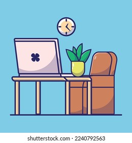 Workspace minimalist cartoon illustration. workspace room icon cartoon. Interior design for childish