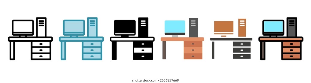 Espacio de trabajo multi estilo, mini conjunto de iconos de ilustración. Vector para el concepto moderno, impresión, interfaz de usuario, kit UX, Web y desarrollo de App. relacionado con el trabajo a distancia, trabajo desde casa

