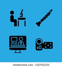 workspace, oboe, camcorder and television icons vector in sample icon set for web and graphic design