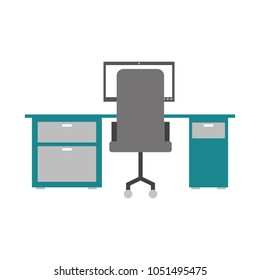 workspace office desk computer armchair view back