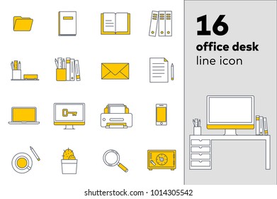 Workspace - Office Desk Equipment - Modern Minimal Line Icon Set
