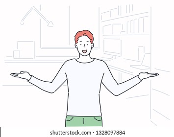 Workspace office with freelancer. Concept of working at home. Hand drawn style vector design illustrations.