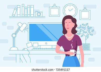 Workspace office with freelancer. Concept of working at home. Vector illustration.