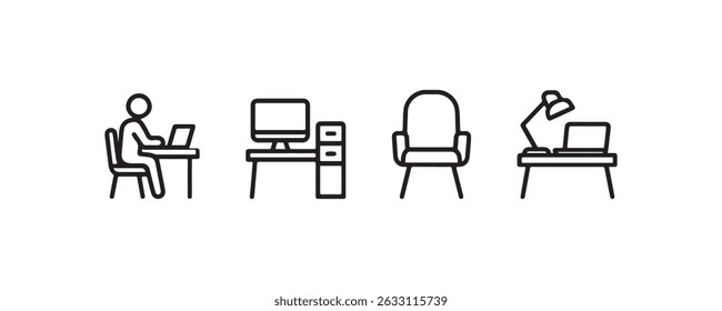 Workspace and office furniture icon set Vector