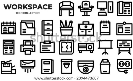 Workspace at office Icons Pack. Line icons set. Flat icon collection set. Simple vector icons