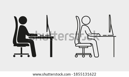 Workspace in office, space sitting person. Coronovirus epidemic protective. Vector illustration 