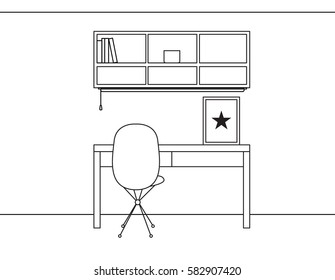 Workspace in outline style. Interior design in vector. 