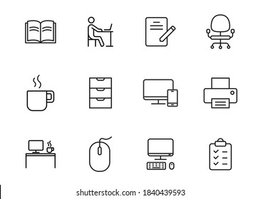 workspace outline vector icons isolated on white. workspace icon set for web and ui design, mobile apps and print products