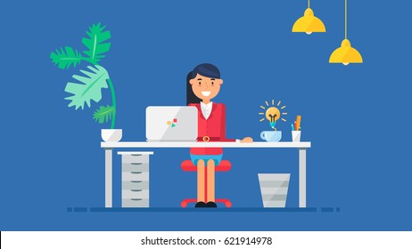 Workspace of Professional Working Developer, Programmer, System Administrator or Designer. Creative idea. Business project or startup concept. Employee office workplace. Vector