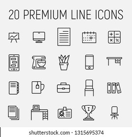 Workspace related vector icon set. Well-crafted sign in thin line style with editable stroke. Vector symbols isolated on a white background. Simple pictograms