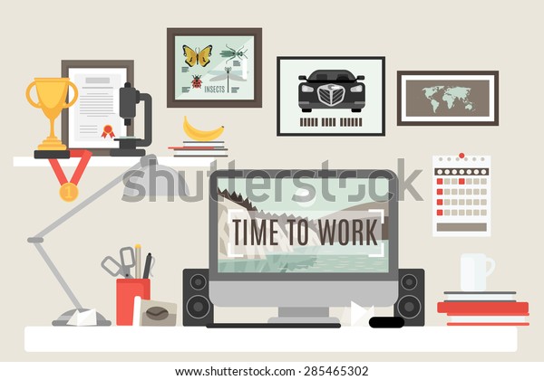 Workspace Room Desk Computer Work Items Stock Vector Royalty Free