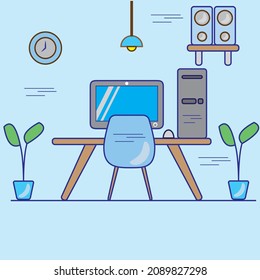 Arbeitsplatz mit einer Reihe von Computern Vorlage flach Design Vektor eps10