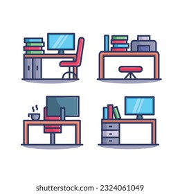 Workspace set isolated on white background, collection of vector cartoon illustration. icon with cute style