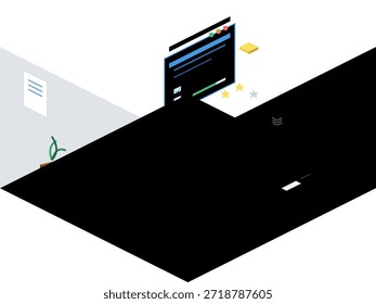 Ein Arbeitsbereich zeigt einen Computer mit einem Bildschirm mit Werkzeugen für die Arbeit. In der Nähe befinden sich Büroartikel auf einem Tisch. Diese Einstellung legt die Produktivität während der Arbeitszeit nahe.