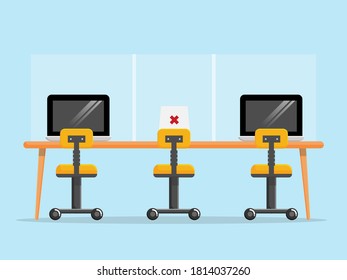 workspace with social distancing new normal concept vector illustration flat design