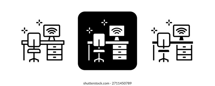 Workspace Solid color and black line drawing vector illustration set