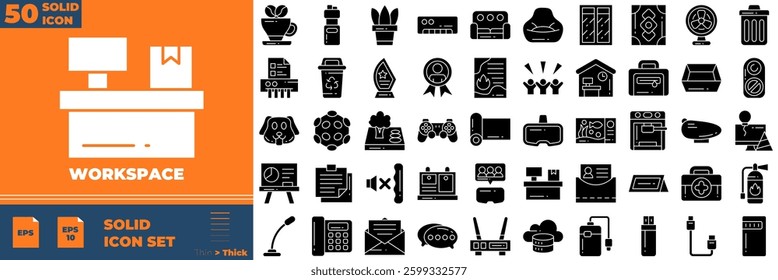 Workspace Solid Editable Icons set. Vector illustration in modern thin solid style of workspace icons:  job, career, employment, meeting, organization, etc