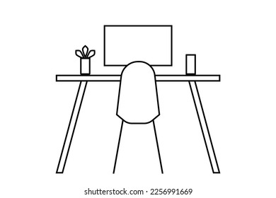  Símbolo de área de trabajo, icono de oficina en un fondo blanco. Ilustración minimalista. Vector.