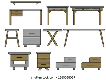 Workspace with Table. Desk with drawers thin line icon. Vector illustration of office furniture.
