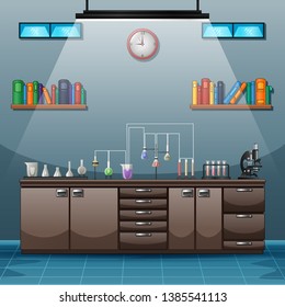 Workspace with table full of instruments for scientific experiment