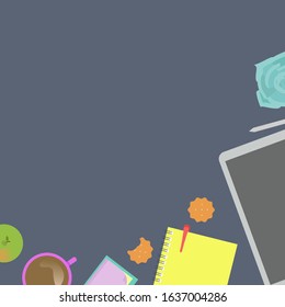 Workspace. Top view of desk background. Flat vector design illustration. Vector illustration. similar
