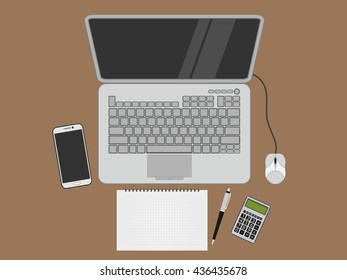 Workspace Top View with Laptop