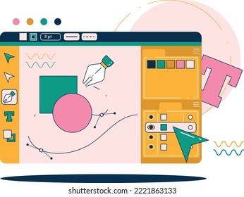 Workspace of vector editor interface. Vector illustration