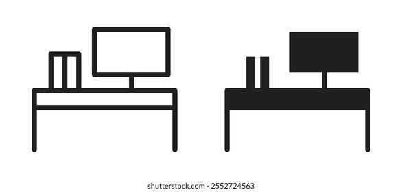 Conjunto de iconos de Vector de Espacio de trabajo negro relleno y estilo delineado.