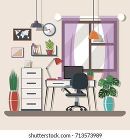 Workspace vector illustration. Freelancer workplace.