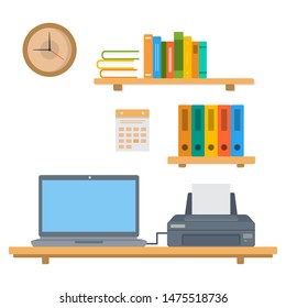 Workspace vector illustration. interior office workspace flat design concept