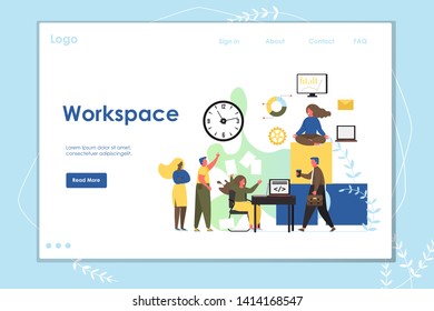 Workspace vector website landing page design template