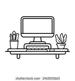 Workspace for work from home illustration. Freelance or Programmer work from home icon concept