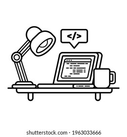 Workspace for work from home illustration. Freelance or Programmer work from home icon concept