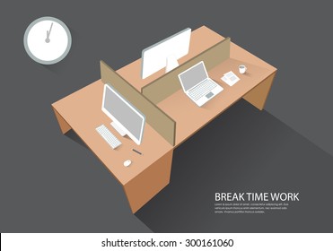 Workspace Workplace Computer Table Perspective view modern vector illustration