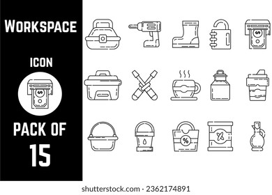 Workspace or workshop items items icon pack bundle vector template