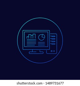 workstation computer icon, linear vector
