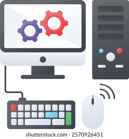 Workstation connected with peripheral devices concept, CPU, Keyboard and mouse vector design, Web hosting service Symbol, Computing machines Sign, Internet Application Management stock illustration