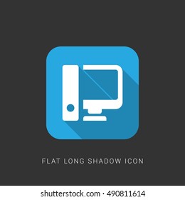 Workstation Flat blue long shadow Icon / Logo Design
