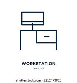 Workstation Icon From Computer Collection. Thin Linear Workstation, Business, Office Outline Icon Isolated On White Background. Line Vector Workstation Sign, Symbol For Web And Mobile